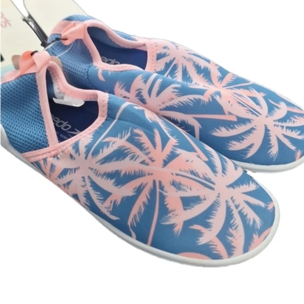 Speedo Kids Water Shoes - Blue with Pink Palm Design